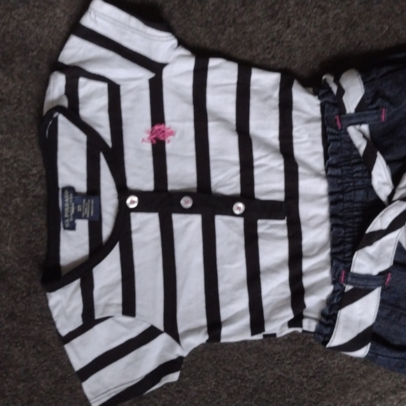2/$5 U.S. POLO ASSN. Girls Striped Button Logo Tee & Denim Shorts One Piece!! - Picture 3 of 5